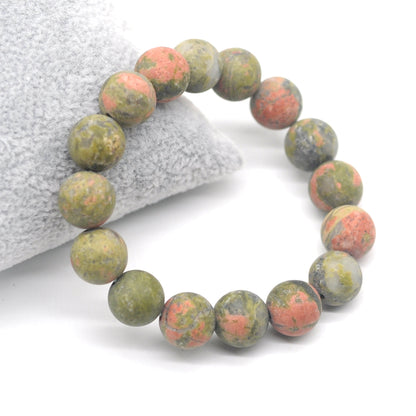 CGB174 Unakite Gemstone Beads Stretch Bracelet Matte Round 10mm 12mm