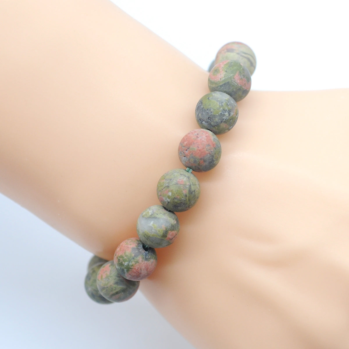 CGB174 Unakite Gemstone Beads Stretch Bracelet Matte Round 10mm 12mm