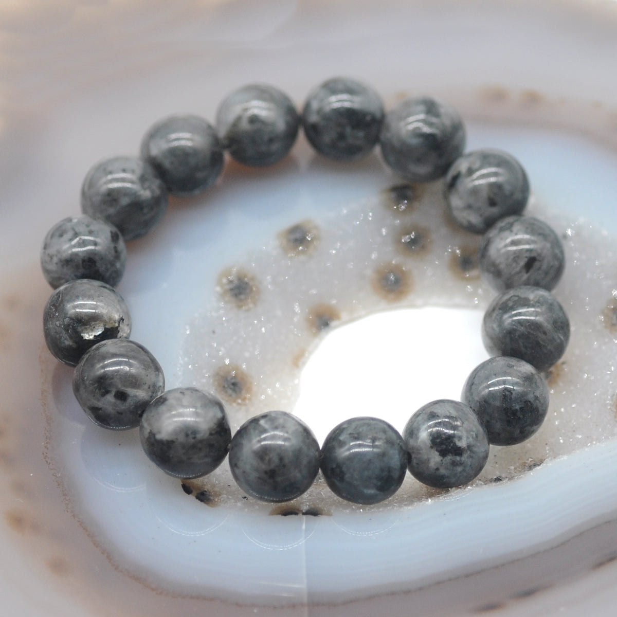 CGB18 Black Labradorite Beads Stretch Bracelet Smooth Round 10mm 12mm