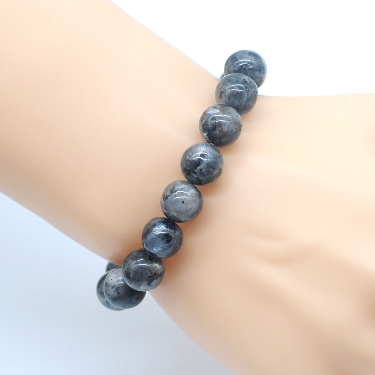 CGB18 Black Labradorite Beads Stretch Bracelet Smooth Round 10mm 12mm