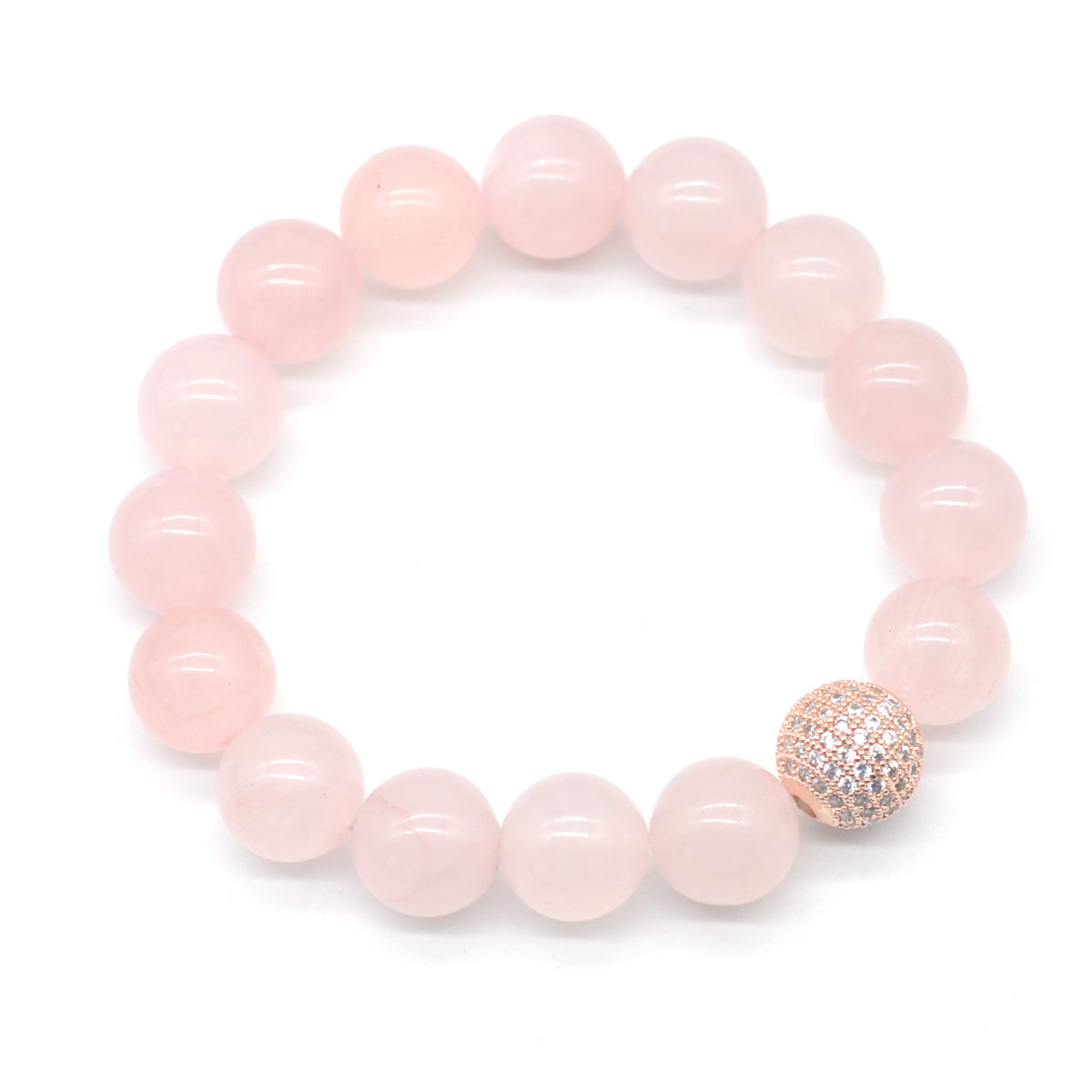 CGB202 Rose Quartz With Zircon Ball Stretch Bracelet Round 10mm 12mm