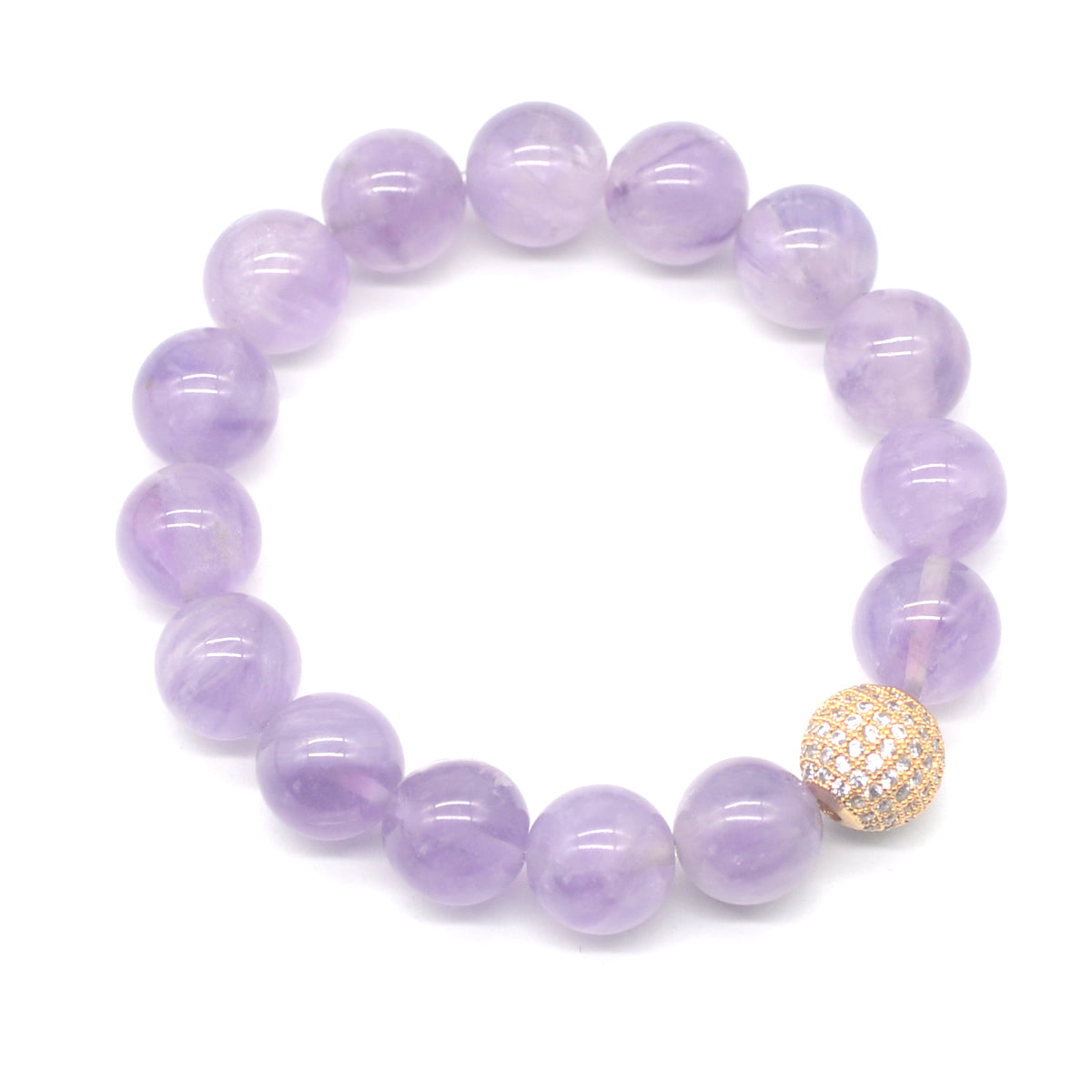 CGB205 Lavender Amethyst With Zircon Ball Stretch Bracelet Round 10mm 12mm