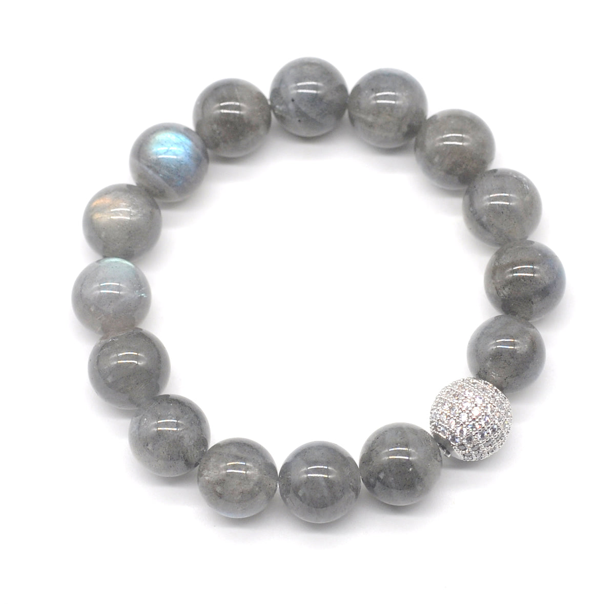 CGB216 Labradorite With Zircon Ball Stretch Bracelet Round 10mm 12mm