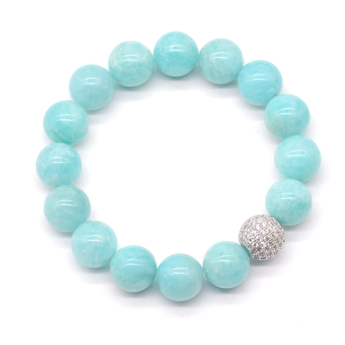 CGB219 Amazonite With Zircon Ball Stretch Bracelet Round 10mm 12mm