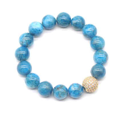 CGB220 Apatite With Zircon Ball Stretch Bracelet Round 10mm 12mm