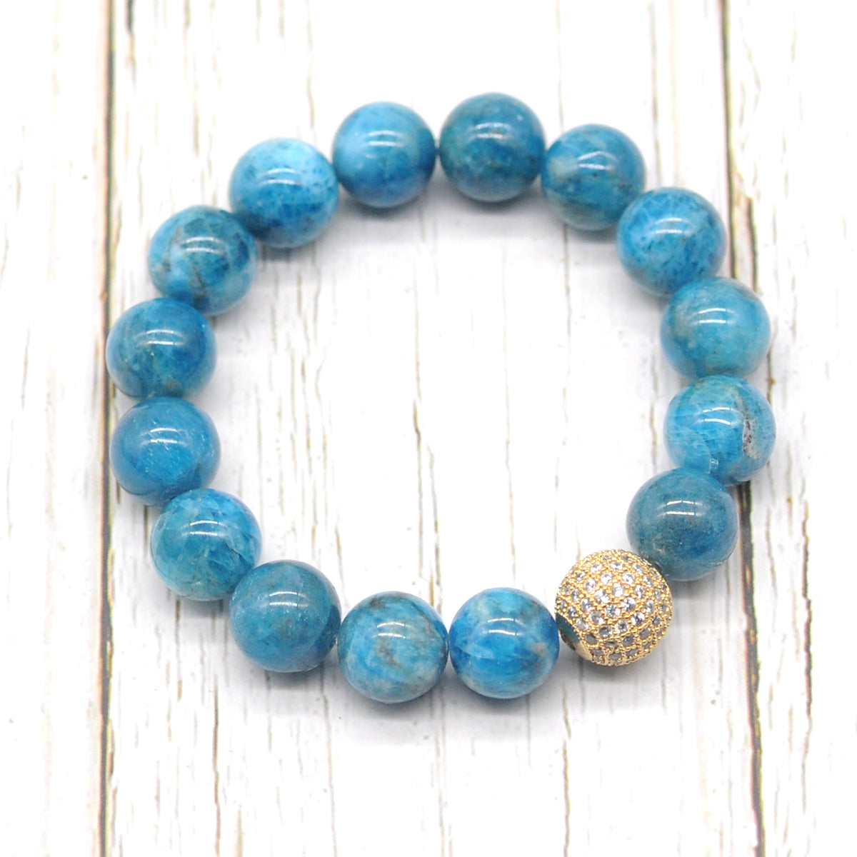 CGB220 Apatite With Zircon Ball Stretch Bracelet Round 10mm 12mm