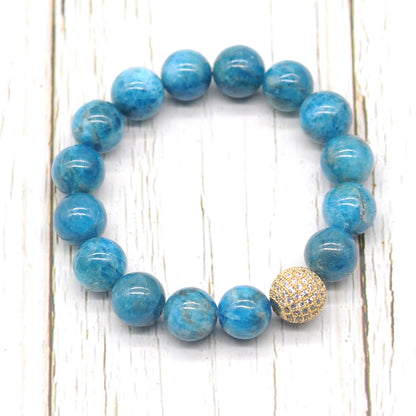 CGB220 Apatite With Zircon Ball Stretch Bracelet Round 10mm 12mm