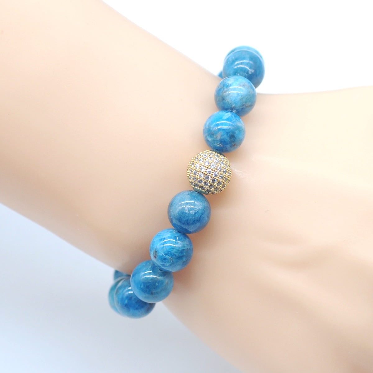 CGB220 Apatite With Zircon Ball Stretch Bracelet Round 10mm 12mm