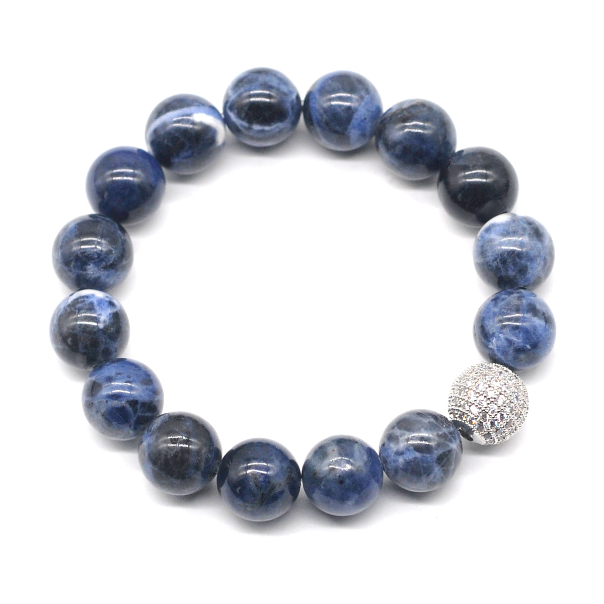 CGB221 Sodalite With Zircon Ball Stretch Bracelet Round 10mm 12mm