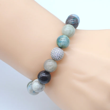 CGB223 Chrysocolla With Zircon Ball Stretch Bracelet Smooth 12mm