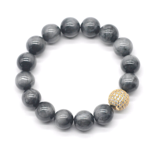 CGB224 Eagle Eye Jasper With Zircon Ball Stretch Bracelet Round 10mm 12mm