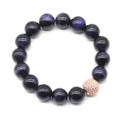 CGB228 Purple Tiger Eye With Zircon Ball Stretch Bracelet Round 10mm 12mm