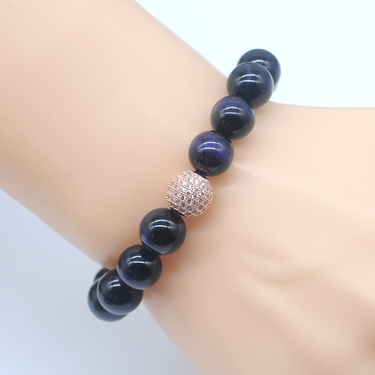 CGB228 Purple Tiger Eye With Zircon Ball Stretch Bracelet Round 10mm 12mm