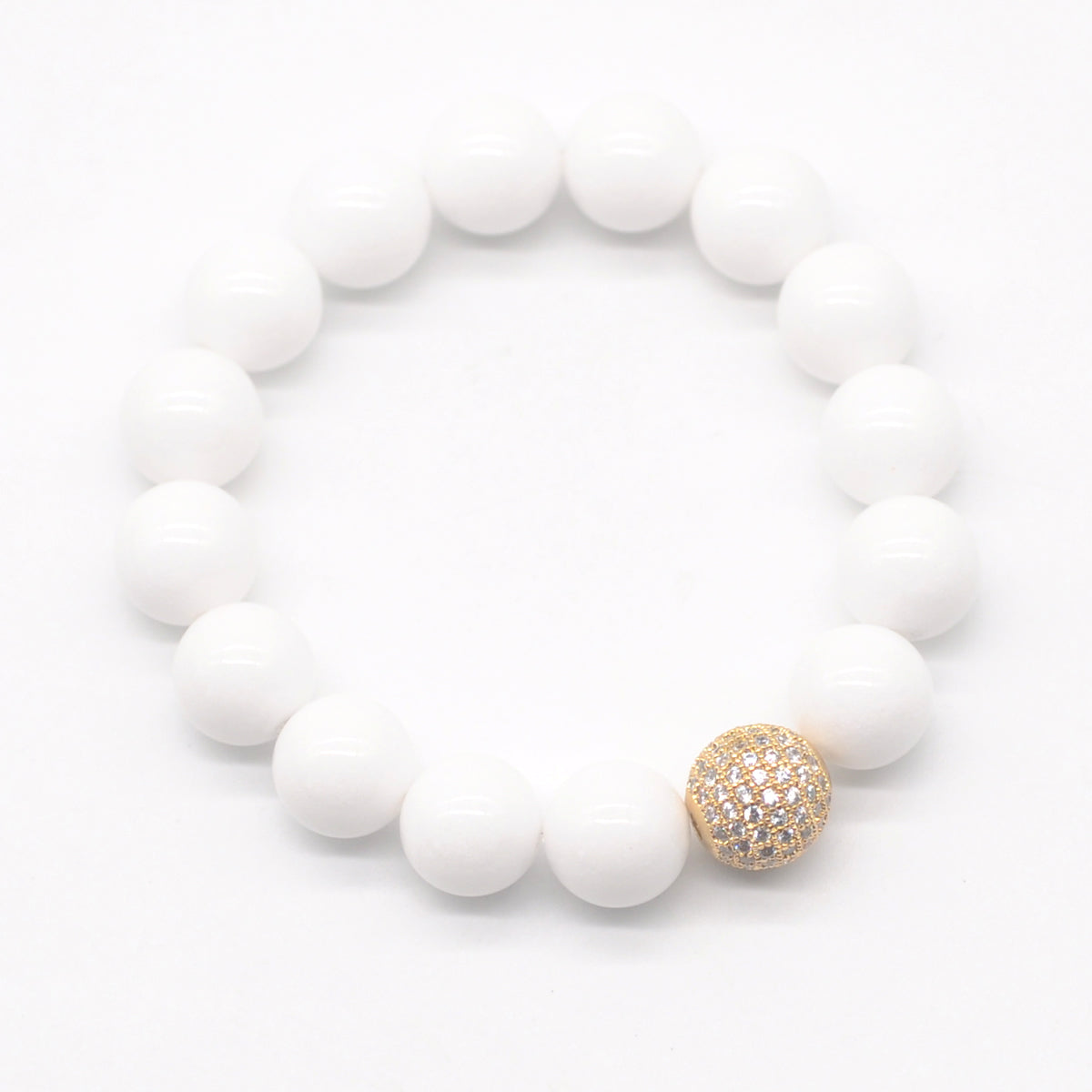 CGB237 White Candy Jade With Zircon Ball Stretch Bracelet Round 10mm 12mm