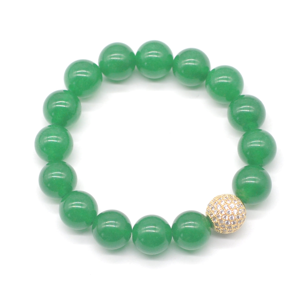 CGB238 Green Candy Jade With Zircon Ball Stretch Bracelet Round 10mm 12mm