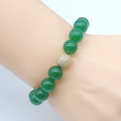 CGB238 Green Candy Jade With Zircon Ball Stretch Bracelet Round 10mm 12mm