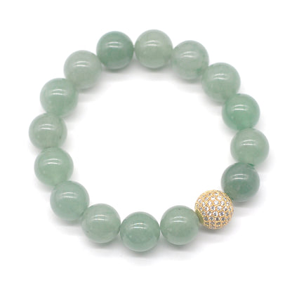 CGB239 Green Aventurine Jade With Zircon Ball Stretch Bracelet Round 10mm 12mm