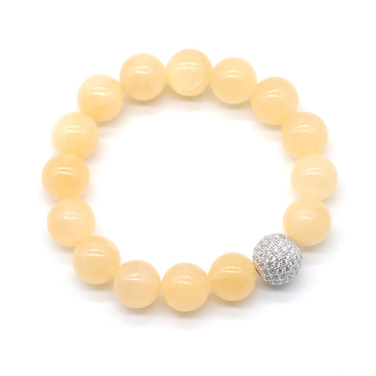 CGB241 Honey Jade With Zircon Ball Stretch Bracelet Round 10mm 12mm