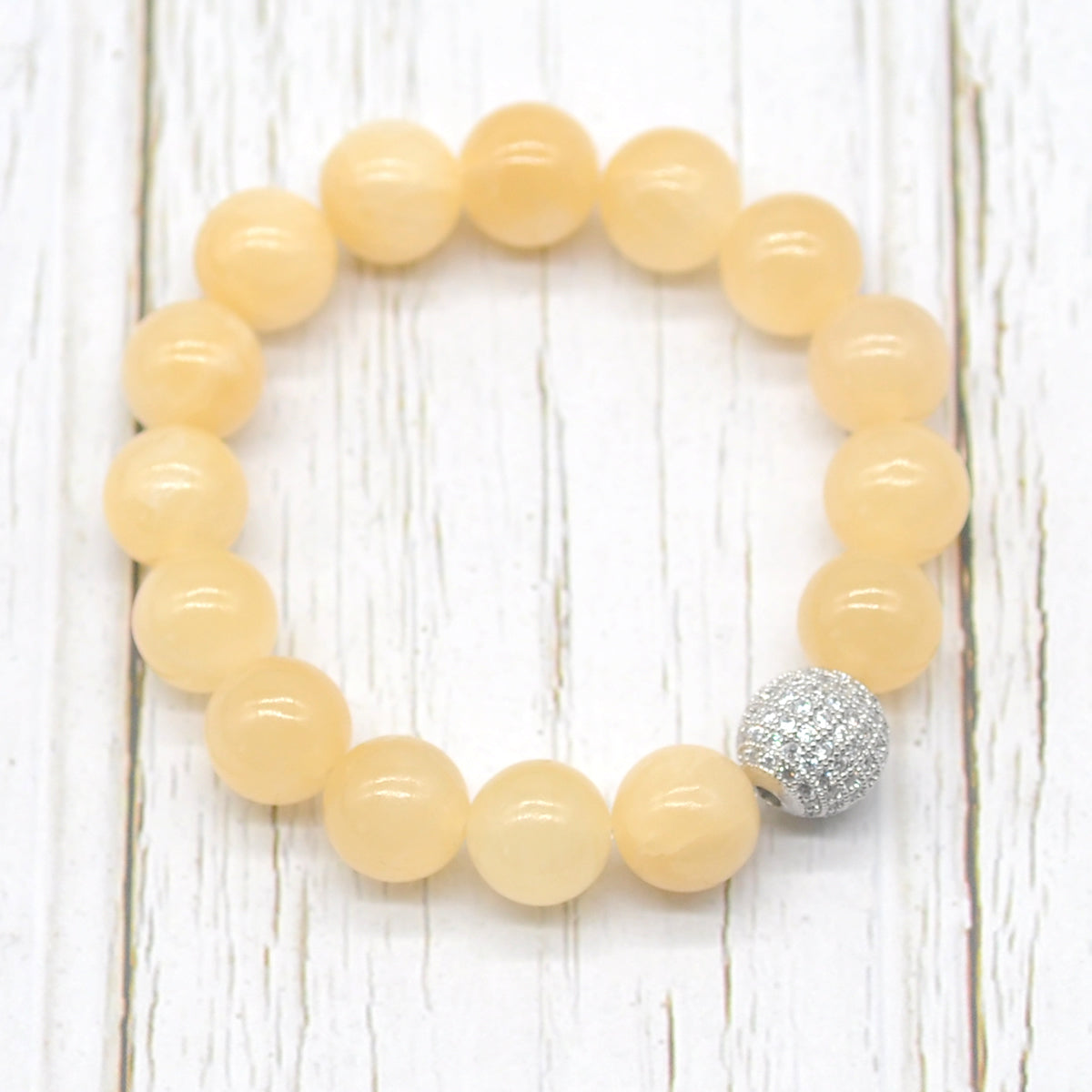 CGB241 Honey Jade With Zircon Ball Stretch Bracelet Round 10mm 12mm