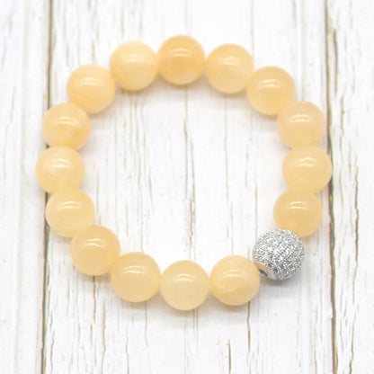 CGB241 Honey Jade With Zircon Ball Stretch Bracelet Round 10mm 12mm