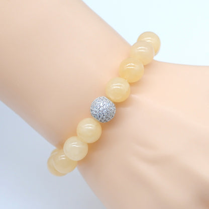 CGB241 Honey Jade With Zircon Ball Stretch Bracelet Round 10mm 12mm