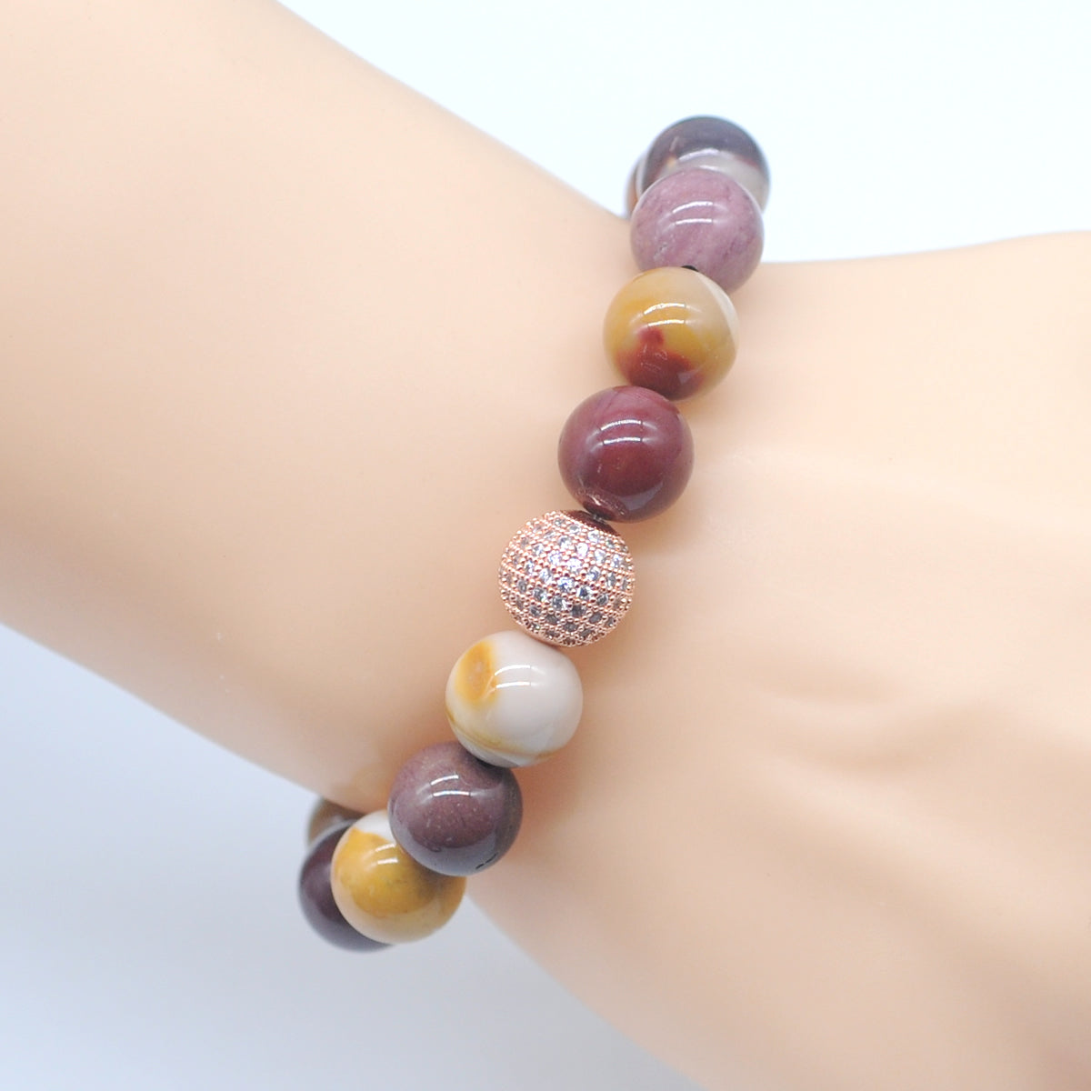 CGB248 Mookaite With Zircon Ball Stretch Bracelet Round 10mm 12mm