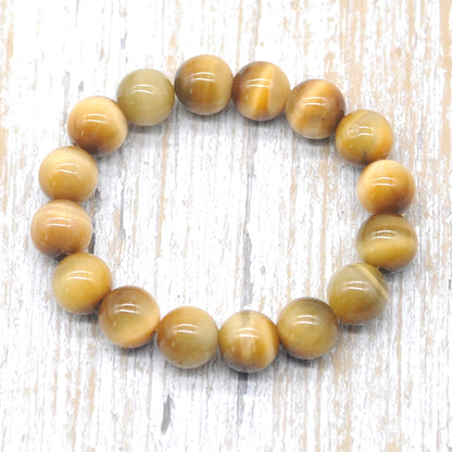 CGB25 Golden Tiger Eye Beads Stretch Bracelet Smooth Round 10mm 12mm