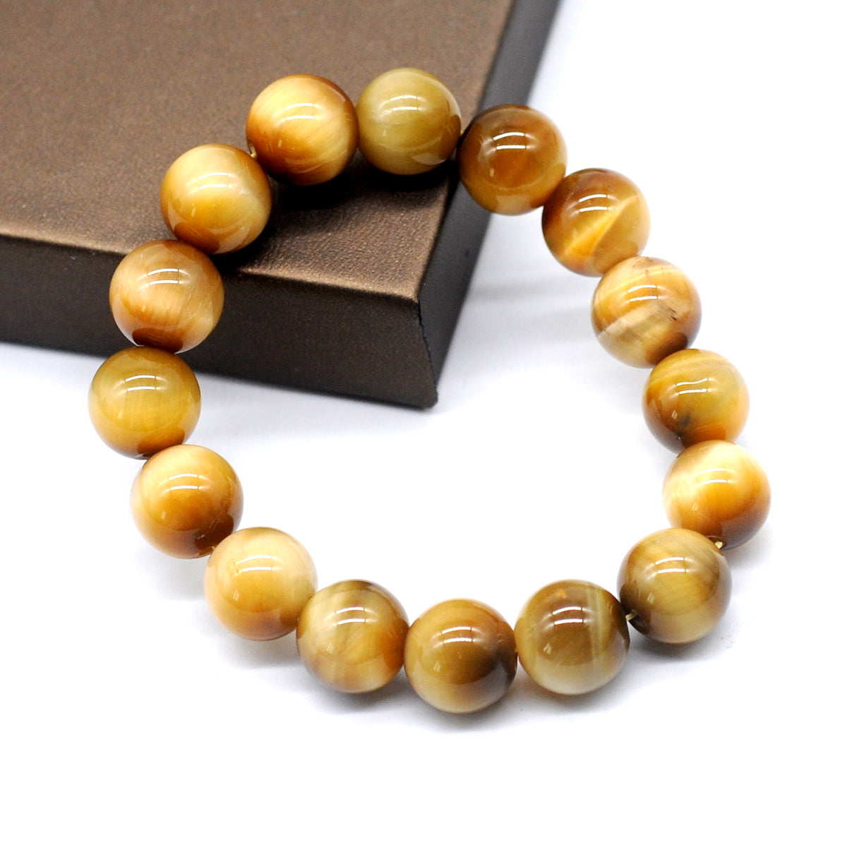 CGB25 Golden Tiger Eye Beads Stretch Bracelet Smooth Round 10mm 12mm