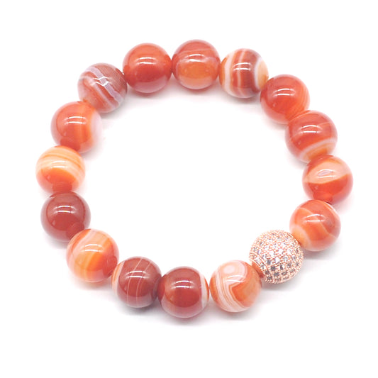 CGB260 Red Banded Agate With Zircon Ball Stretch Bracelet Round 10mm 12mm