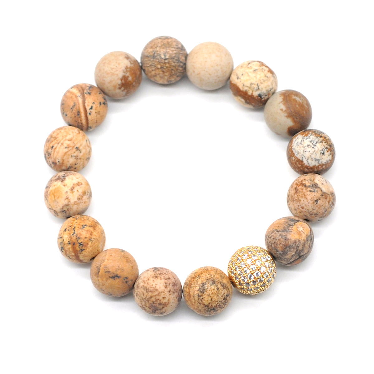 CGB266 Picture Jasper With Zircon Ball Stretch Bracelet Matte Round 10mm 12mm