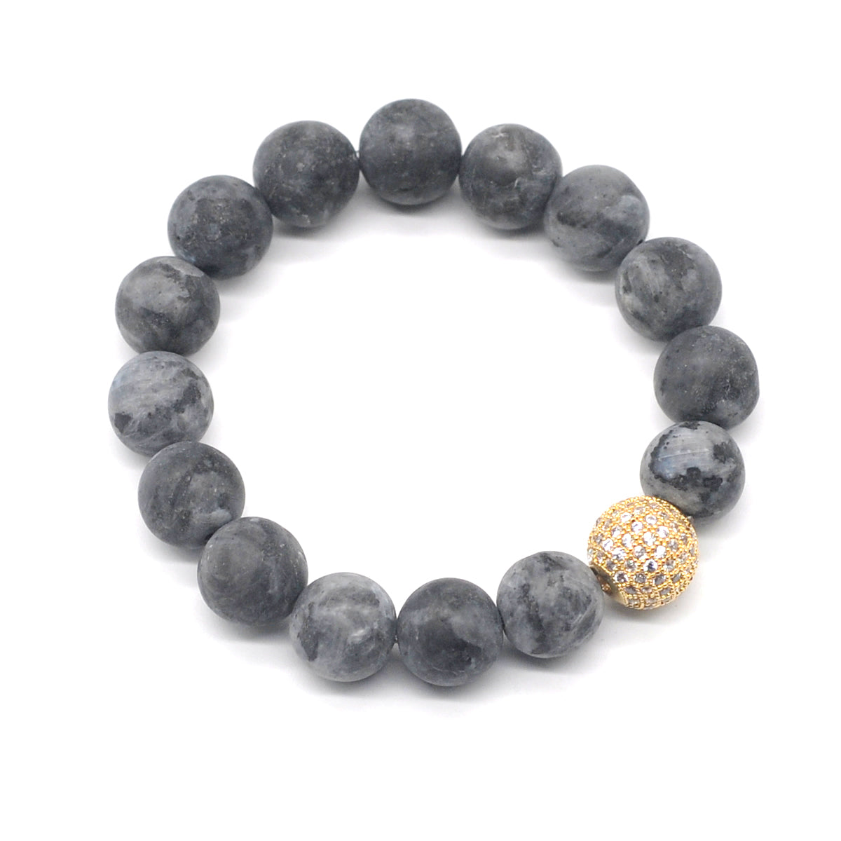 CGB271 Black Labradorite With Zircon Ball Stretch Bracelet Matte Round 10mm 12mm