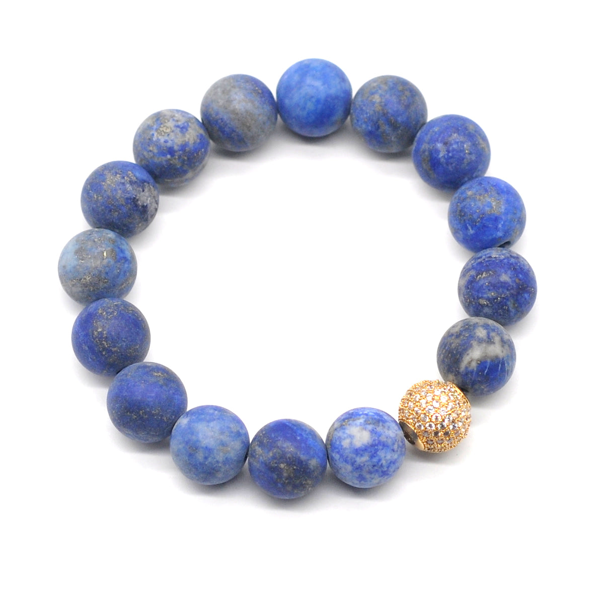 CGB273 Lapis Lazuli With Zircon Ball Stretch Bracelet Matte Round 10mm 12mm