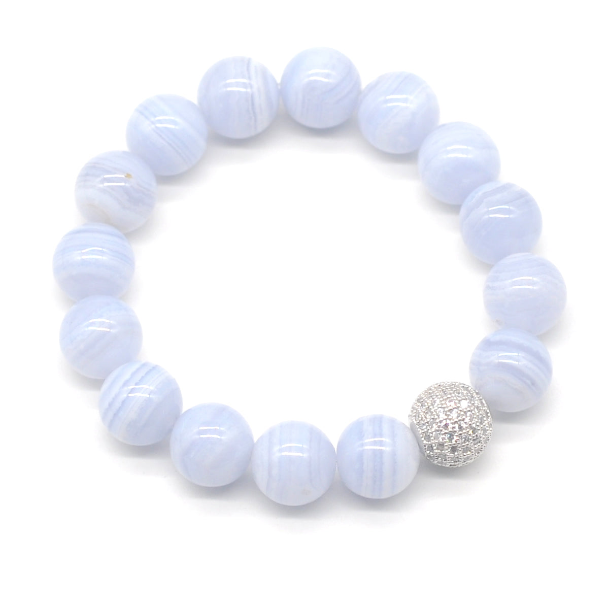 CGB274 Blue Lace Agate With Zircon Ball Stretch Bracelet Round 10mm 12mm