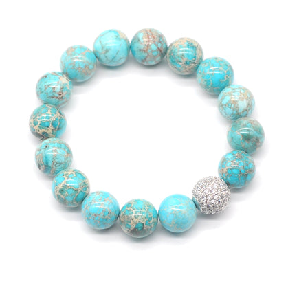 CGB278 Sea Sediment Jasper With Zircon Ball Stretch Bracelet Round 10mm 12mm