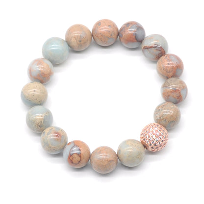 CGB279 Serpentine Jasper With Zircon Ball Stretch Bracelet Round 10mm 12mm