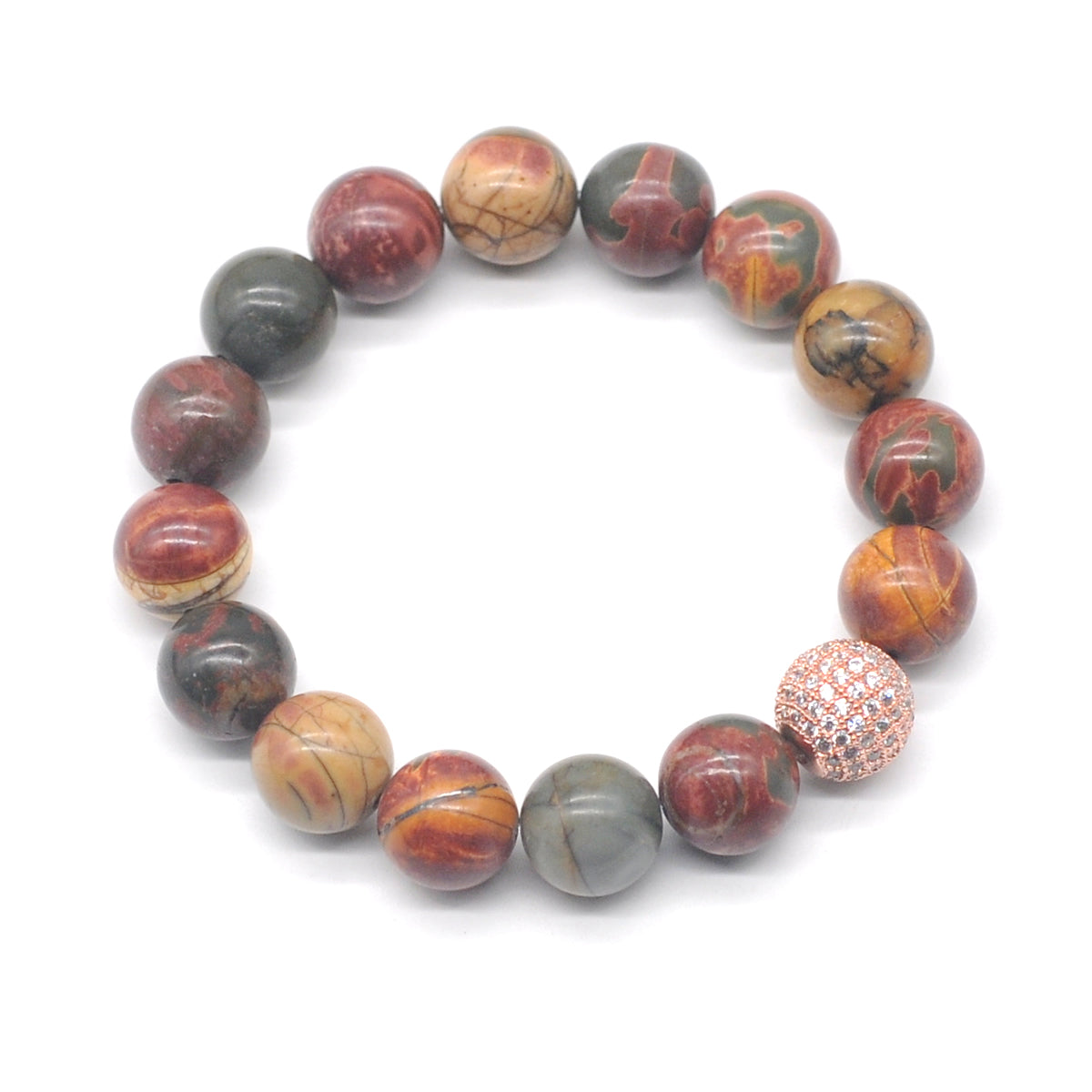 CGB284 Picasso Jasper With Zircon Ball Stretch Bracelet Round 10mm 12mm