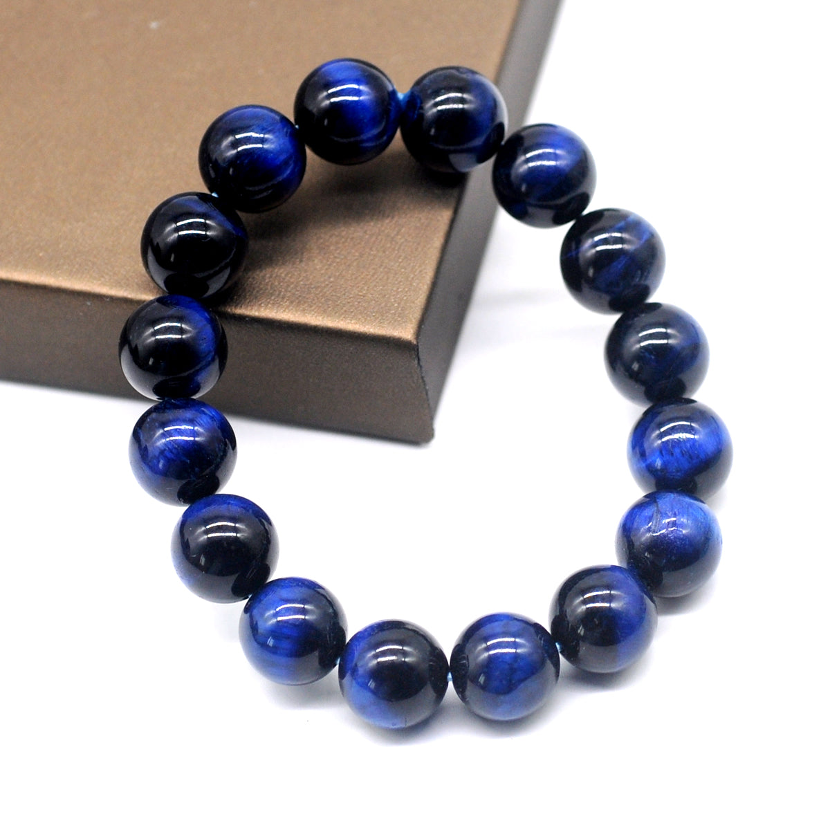 CGB29 Blue Tiger Eye Beads Stretch Bracelet Smooth Round 10mm 12mm