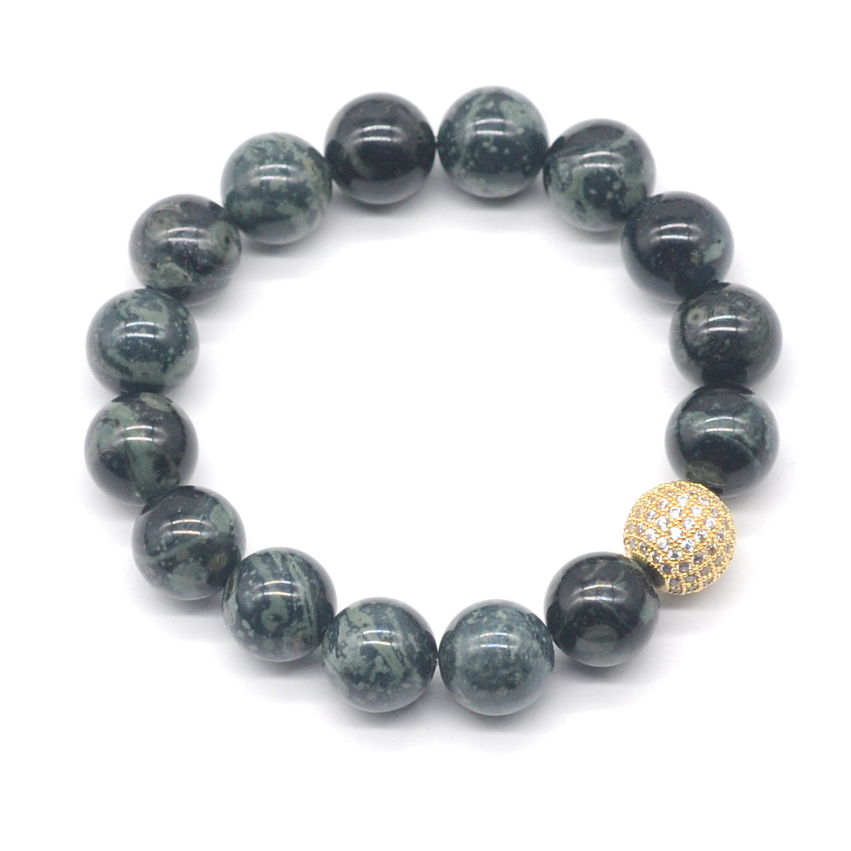 CGB291 Kambaba Jasper With Zircon Ball Stretch Bracelet Round 10mm 12mm