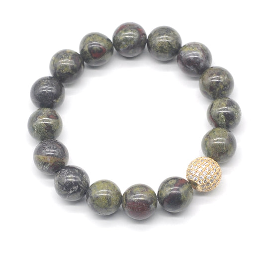 CGB292 Dragon Blood Jasper With Zircon Ball Stretch Bracelet Round 10mm 12mm