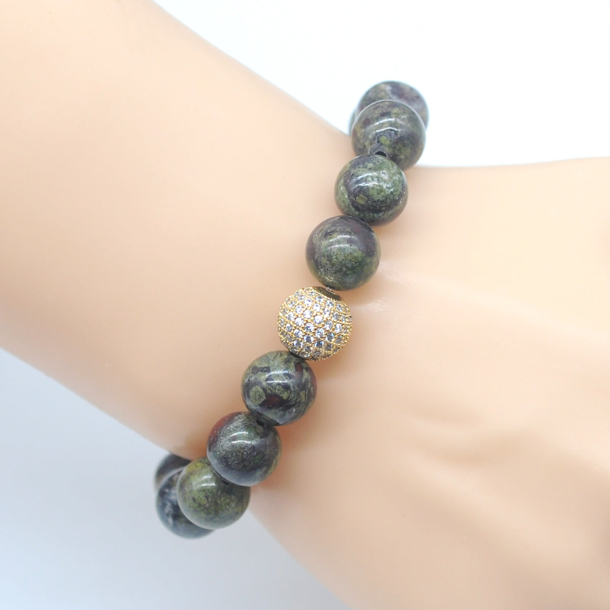 CGB292 Dragon Blood Jasper With Zircon Ball Stretch Bracelet Round 10mm 12mm