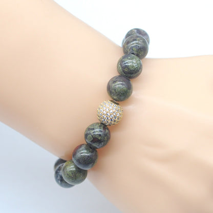 CGB292 Dragon Blood Jasper With Zircon Ball Stretch Bracelet Round 10mm 12mm