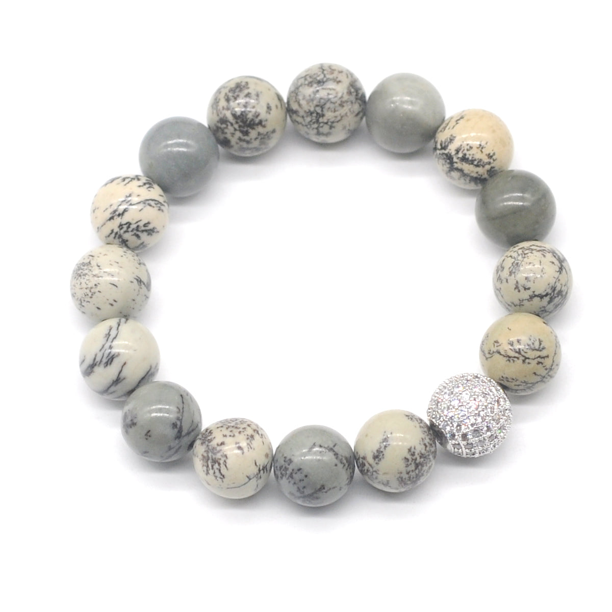 CGB294 Greeting Pine Jasper With Zircon Ball Stretch Bracelet Round 10mm 12mm