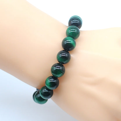 CGB30 Green Tiger Eye Beads Stretch Bracelet Smooth Round 10mm 12mm