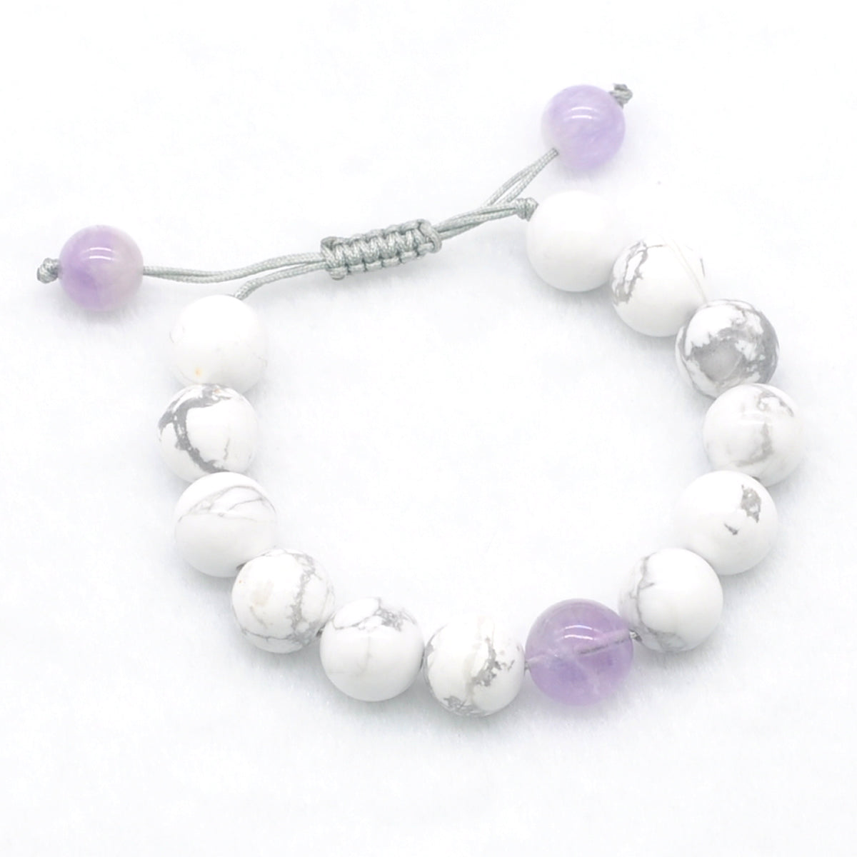 CGB301 White Howlite & Lavender Amethyst Adjustable Bracelet Round 12mm