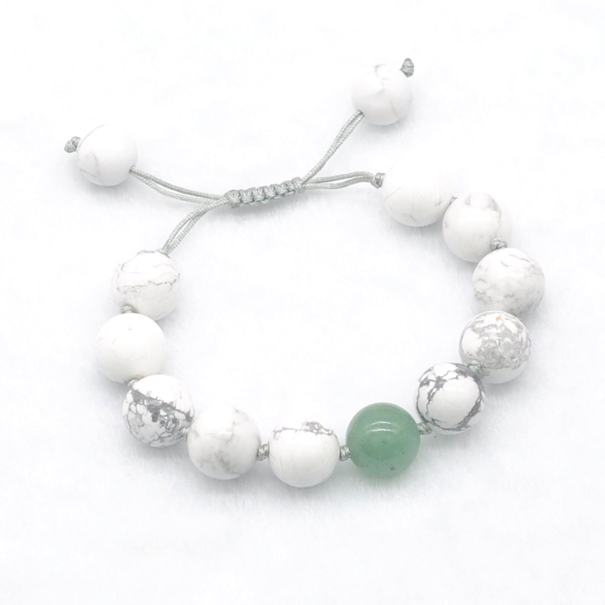 CGB305 White Howlite & Green Aventurine Jade Adjustable Bracelet Round 12mm