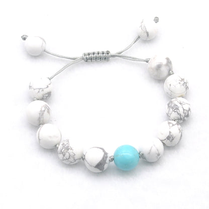 CGB310 White Howlite & Blue Howlite Adjustable Bracelet Round 12mm