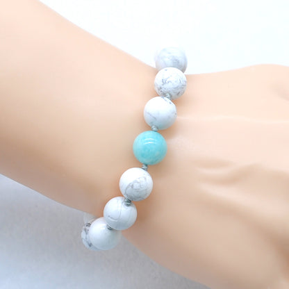 CGB311 White Howlite & Amazonite Adjustable Bracelet Round 12mm