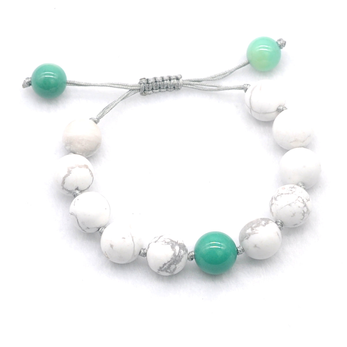 CGB312 White Howlite & Grass Agate Adjustable Bracelet Round 12mm