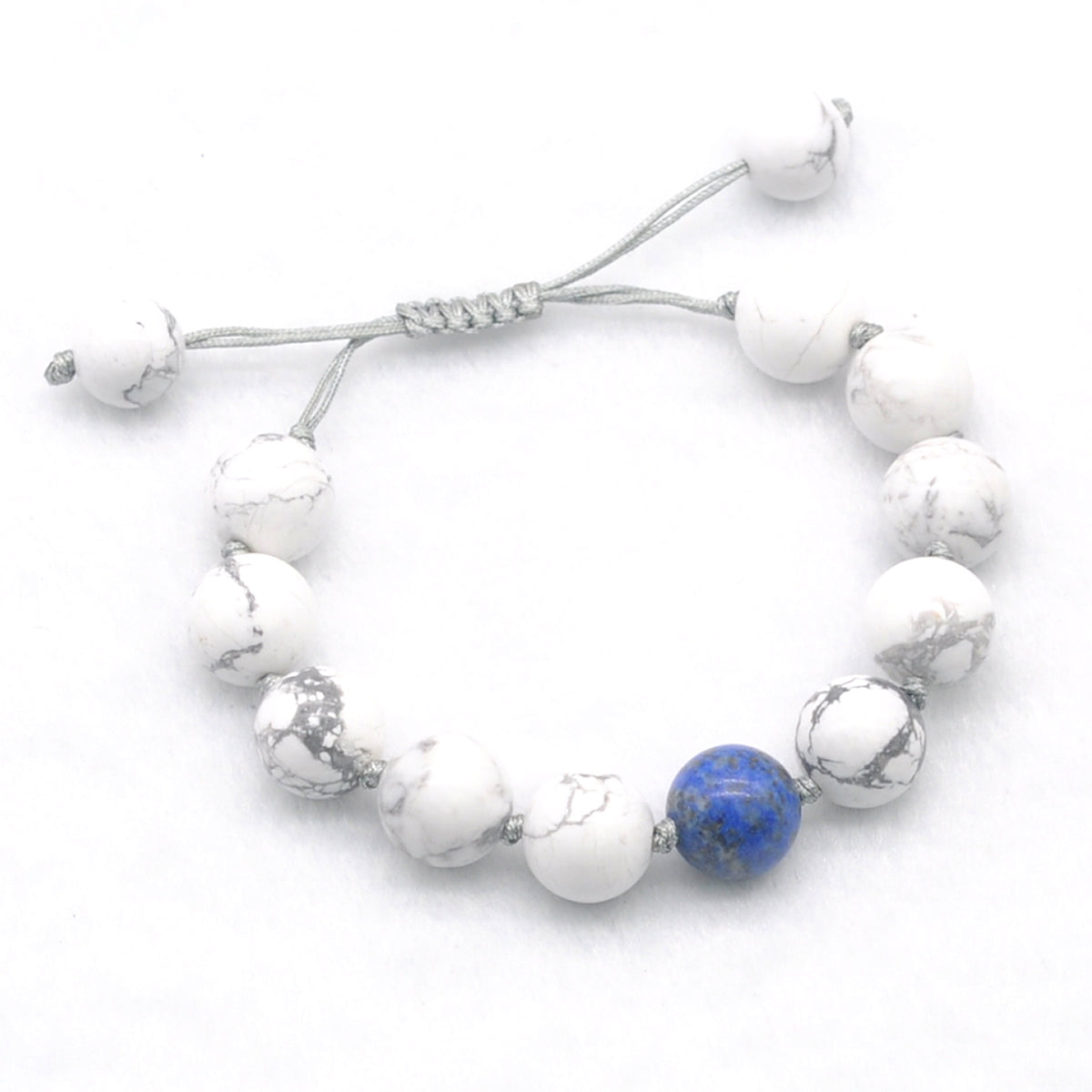 CGB313 White Howlite & Lapis Lazuli Adjustable Bracelet Round 12mm