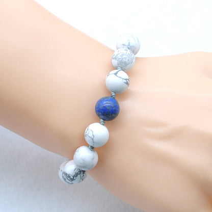 CGB313 White Howlite & Lapis Lazuli Adjustable Bracelet Round 12mm